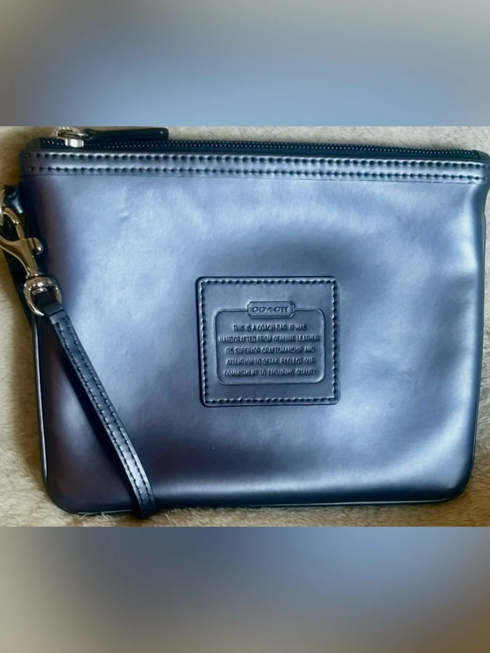 Coach Large Wristlet/Clutch with Creed Patch on Exterior in Metallic Steel Grey